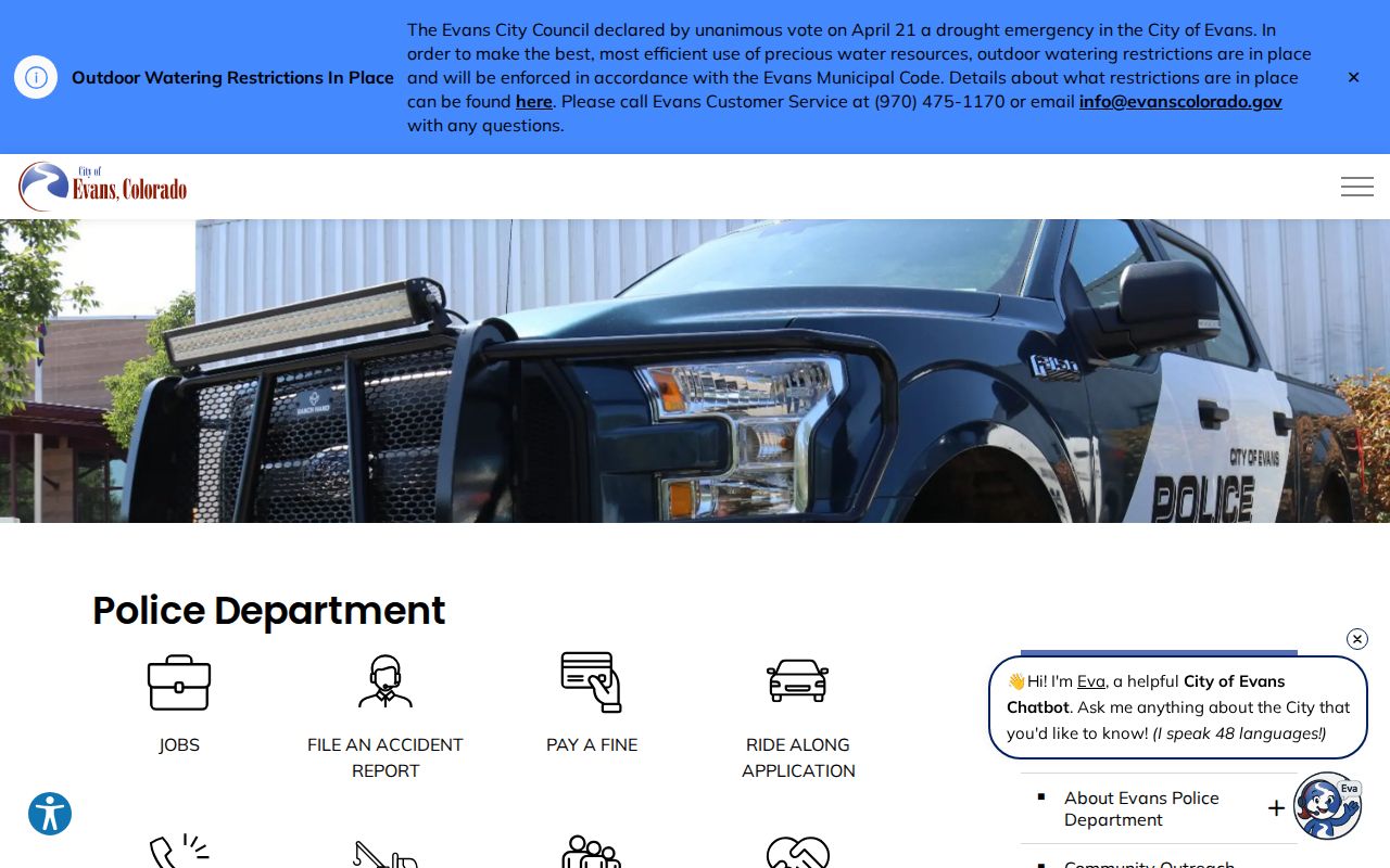 Evans Police Department official gateway for Evans arrest records in Weld County