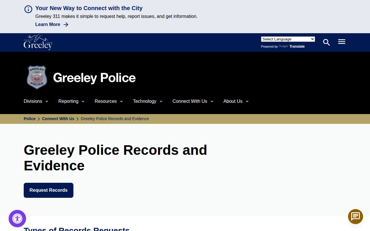 Greeley Police Department arrest records request page for Weld County