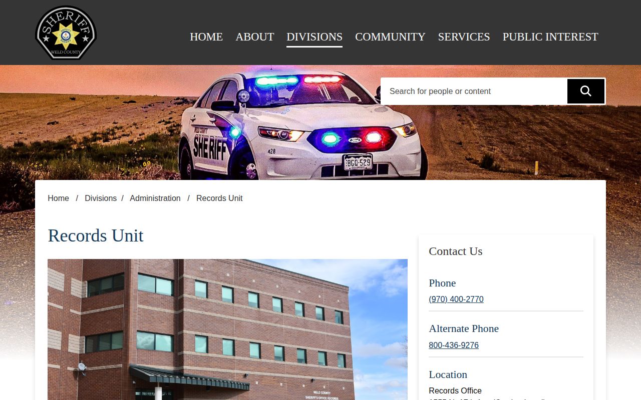 Weld County booking record and mugshot request instructions