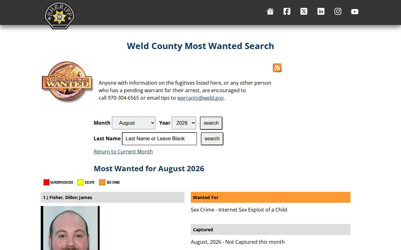 Weld County most wanted month and name record search