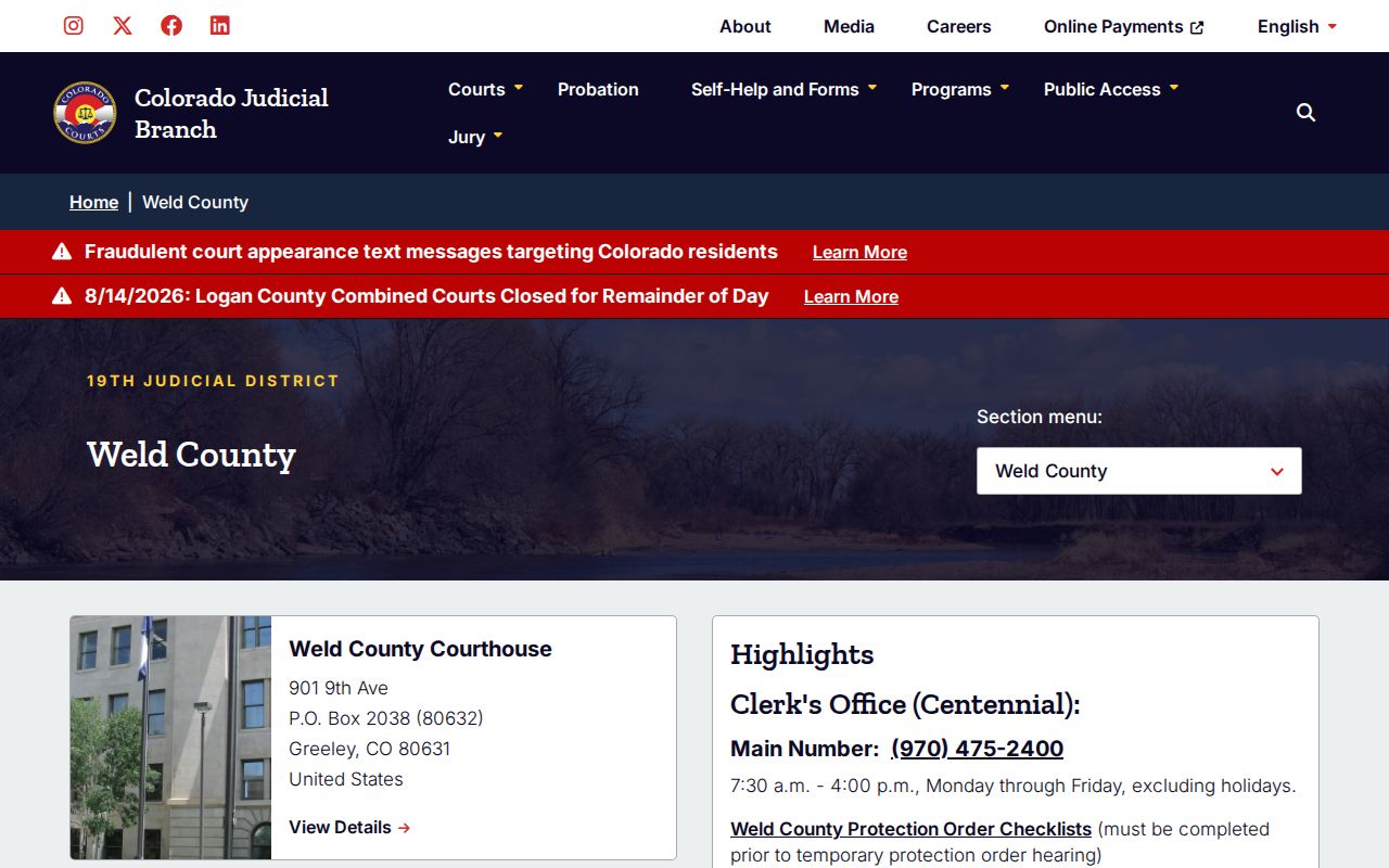 Weld County court arrest record and disposition gateway